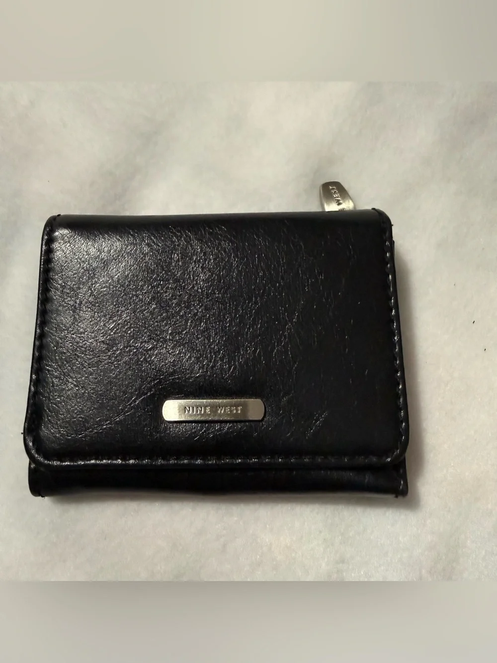 Nine West Black Trifold Wallet Coin Purse Snap Closure Compact Faux Leather